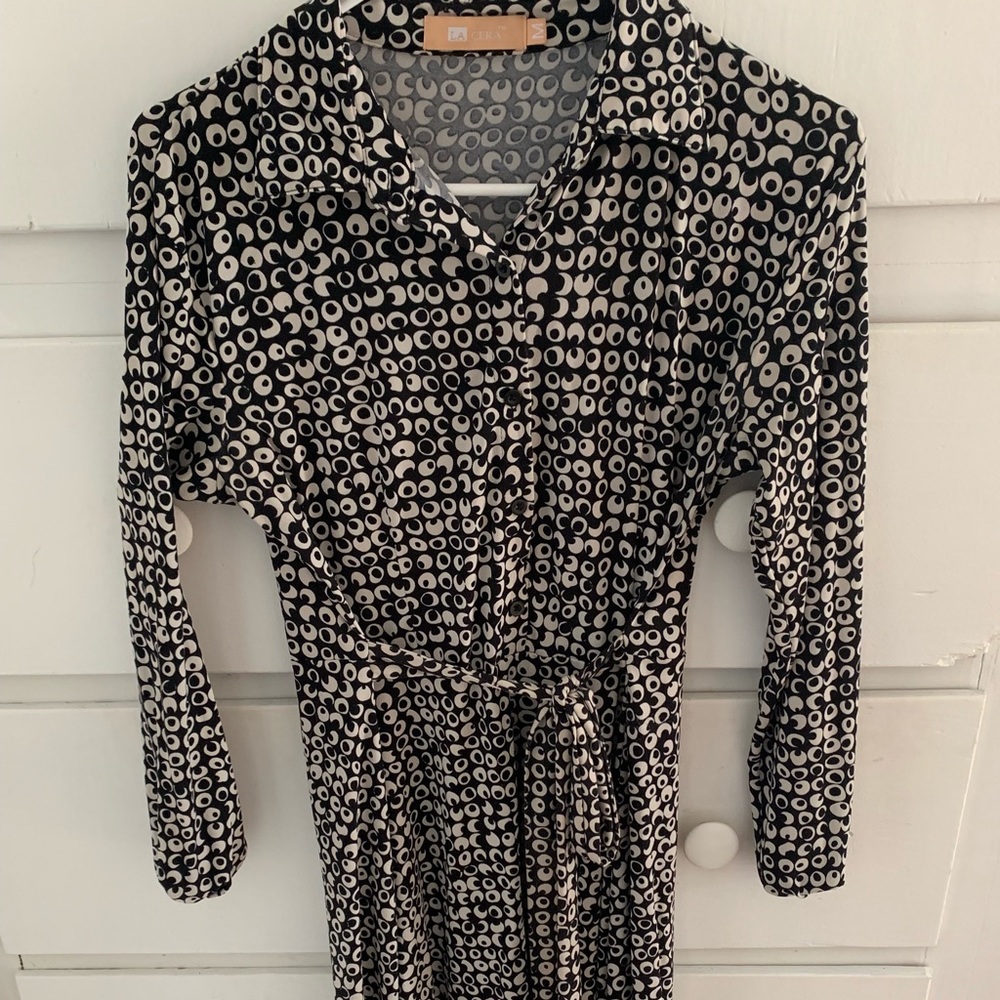 Women’s black and white wrap dress. Size medium.